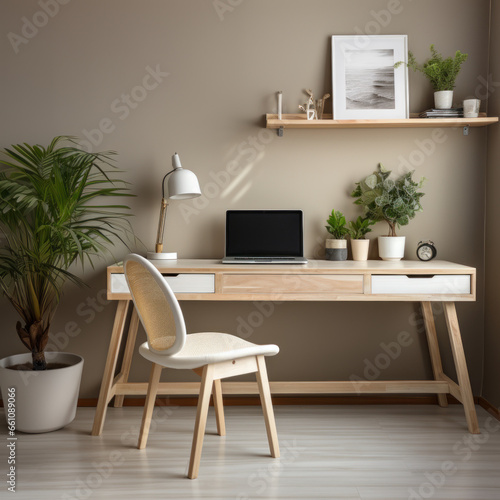  a minimalist office with a white desk  © Sekai