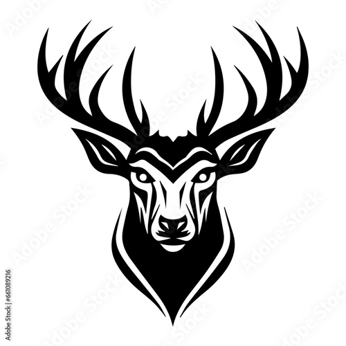  Vector illustration of deer head, snow deer with antlers vector illustrated logo style face head © Natworanat