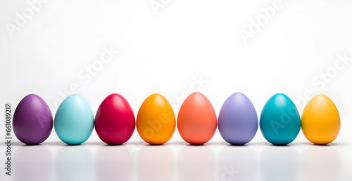 Colourful illustration of single coloured Easter eggs.