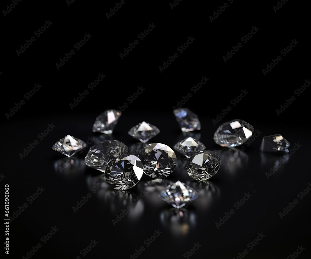 Sparkle luxury diamonds gemstones on black background. AI generative Sparkle luxury diamonds gemstones on black background. AI generative