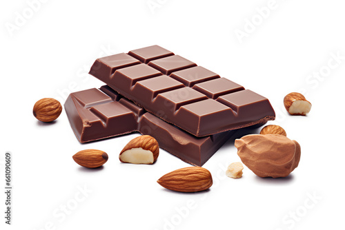  Sweet chocolate bar with hazelnut pieces and caramel on a transparent background, Generative AI