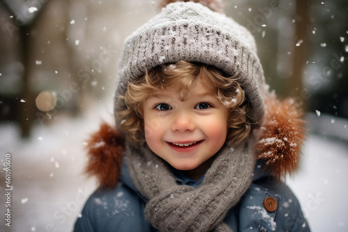 Snowy Playtime, Delightful Toddler Boy Embracing the Magic of a Winter Wonderland