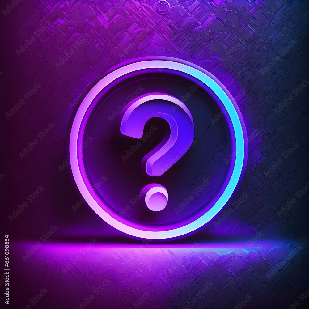 Neon purple instagram icon question mark simple design circular format bright colors high saturation 4K  - obrazy, fototapety, plakaty 