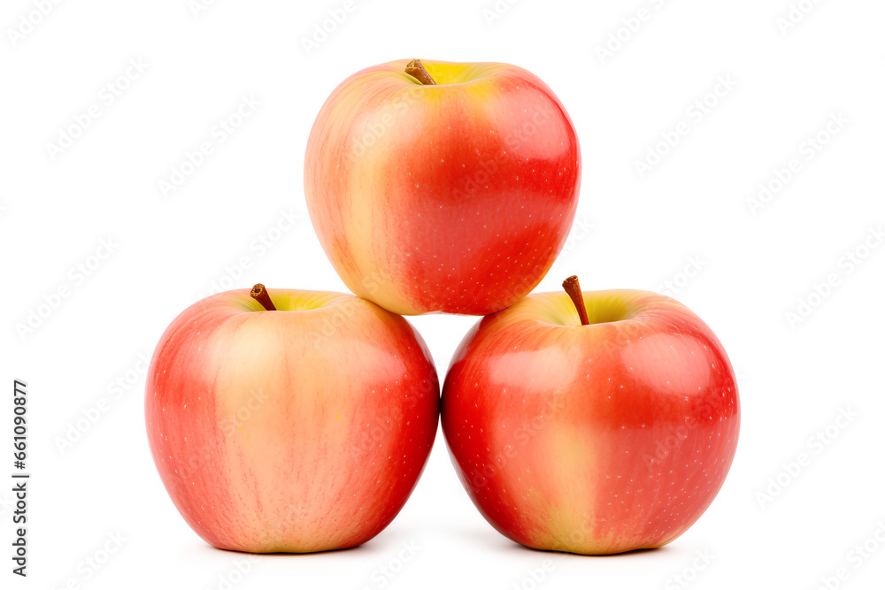 Three overlapping Honeycrisp apples isolated on a transparent background, Generative AI Three overlapping Honeycrisp apples isolated on a transparent background, Generative AI