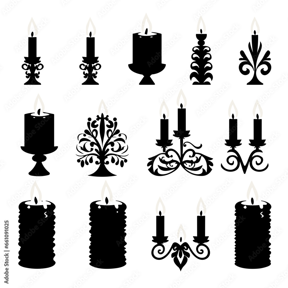 set of silhouettes of candles set of silhouettes of candles