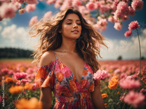 Radiant Woman Embracing the Joys of Summer in a Blossoming Garden