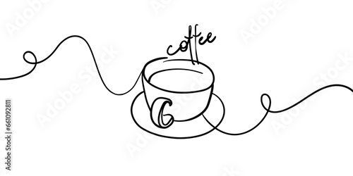 Coffee line vector one line continuous drawing illustration. Hand drawn silhouette icon. Trendy single line draw design vector graphic. Vector illustration