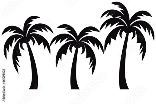 Set   Collection of beach palm trees silhouette isolated on transparent background cutout PNG