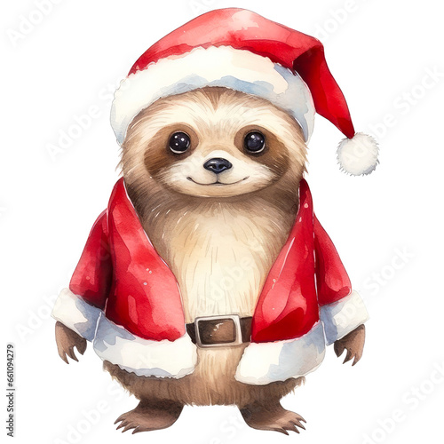 Adorable Winter Animal : Joyful Christmas sloth in Santa Claus Costume © Thanit