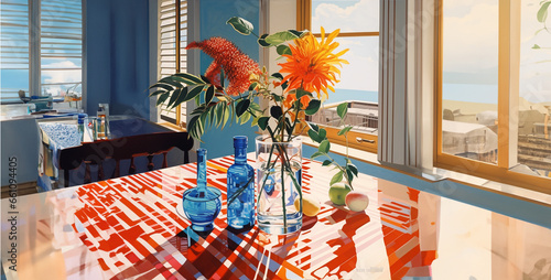 stale American brunch vase on table. Generative Ai content wallpaper photo