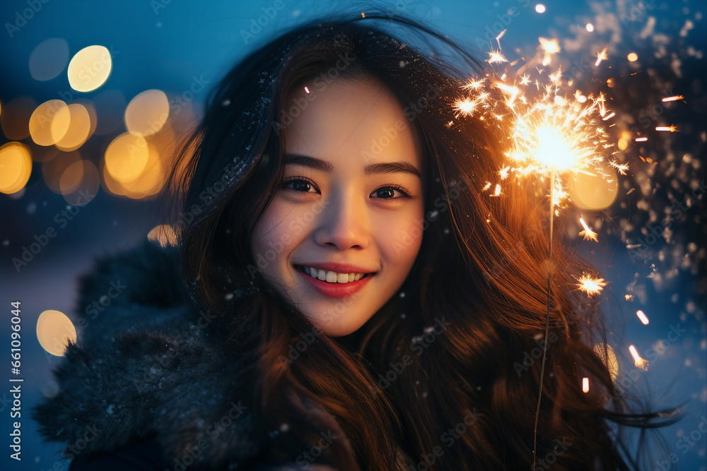 Magic christmas night with snow and fireworks made with Generative AI technology Magic christmas night with snow and fireworks made with Generative AI technology