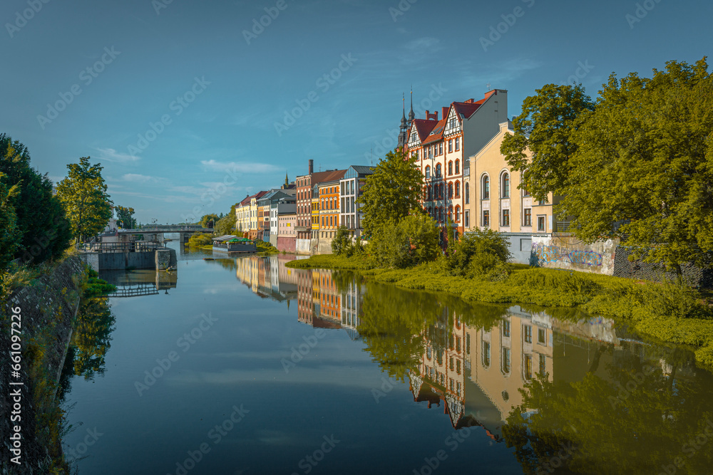 Tenement houses on the Młynowka canal in Opole, Poland.