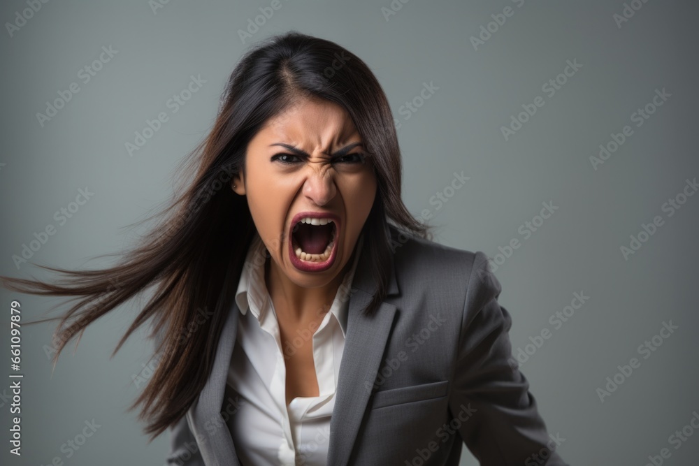 young woman angry expression against wall background. young woman angry expression against wall background.
