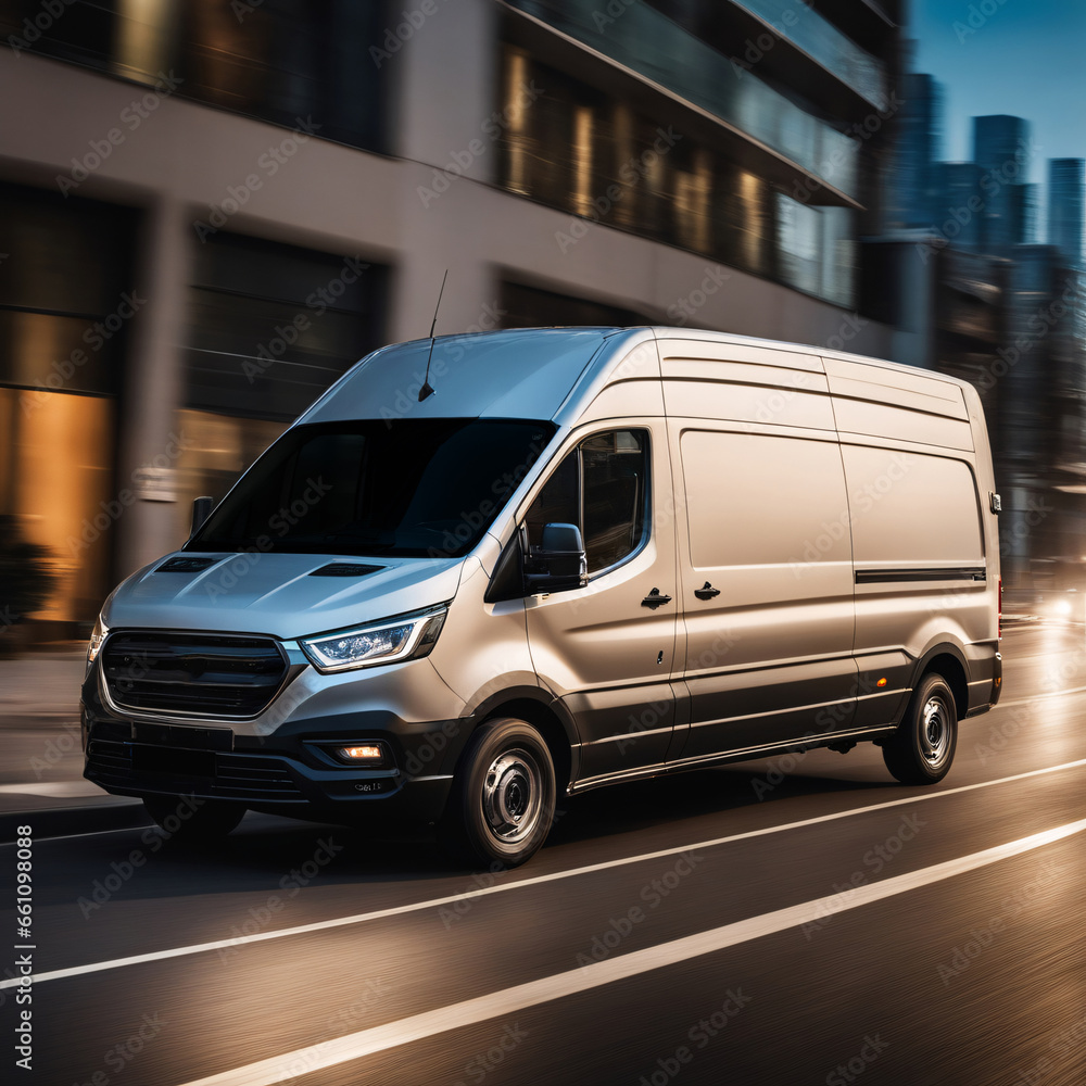 Delivery van on the road with motion blur background. Transportation concept. Delivery van on the road with motion blur background. Transportation concept.