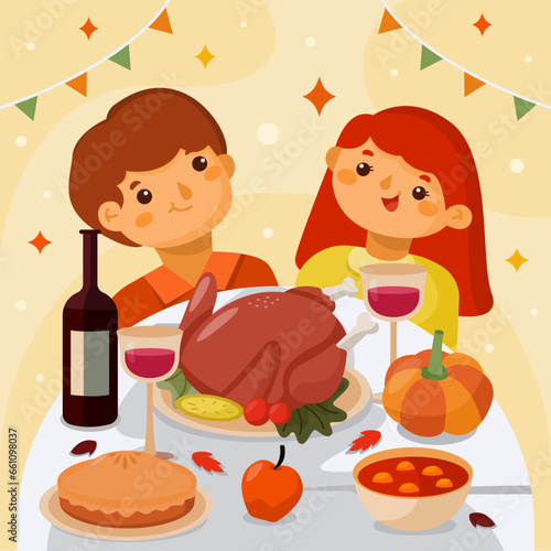 Happy family celebrating Thanksgiving day