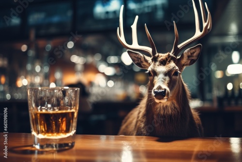 Drinking deer with alcohol in a pub.