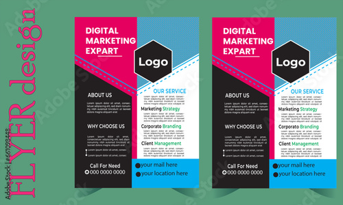 Corporate business flyer template design set with blue, magenta, red and yellow color. marketing, business proposal, promotion, advertise, publication, cover page.