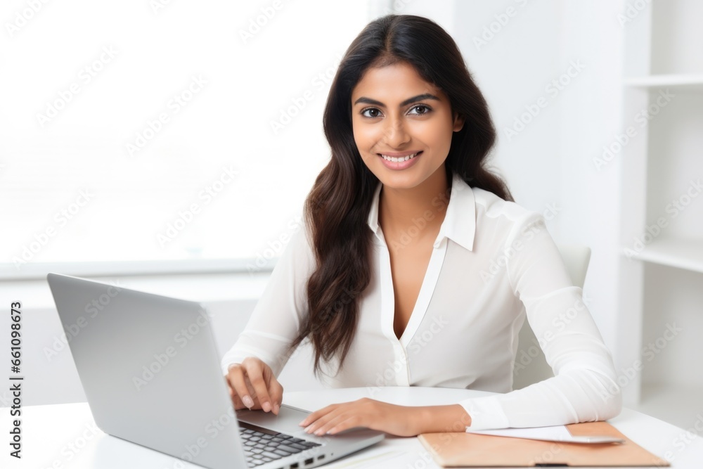 young woman happy expression business desk and company concept. young woman happy expression business desk and company concept.