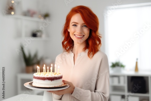 young woman happy expression and birthday cake concept.