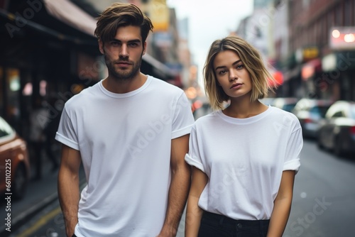 Man and woman wearing blank white t-shirt © Lusi_mila