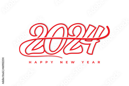 Happy new year 2024 creative outline style typography text logo design