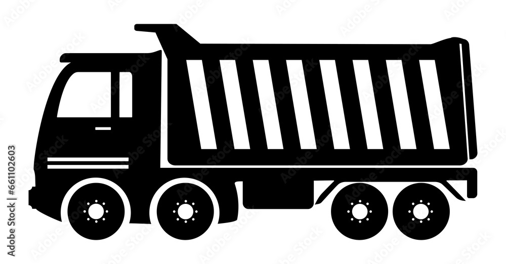 Dump truck tipper symbol illustration, black on white background Dump truck tipper symbol illustration, black on white background