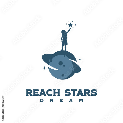 children reach star logo template design vector