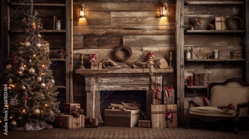 Christmas decorations in a rustic interior.