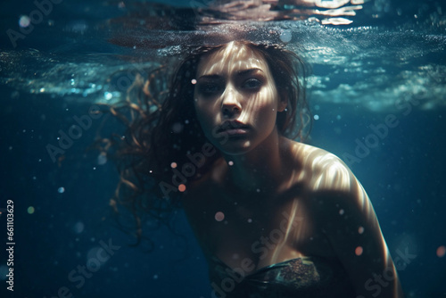 Underwater Ethereal Portrait Depicting Mesmerizing Beauty of Poetic Reverie. Generative Ai.