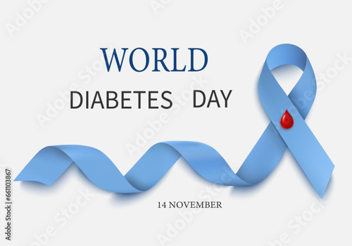 World Diabetes Day. Poster with ribbon with a drop of blood symbol of Diabetes day.