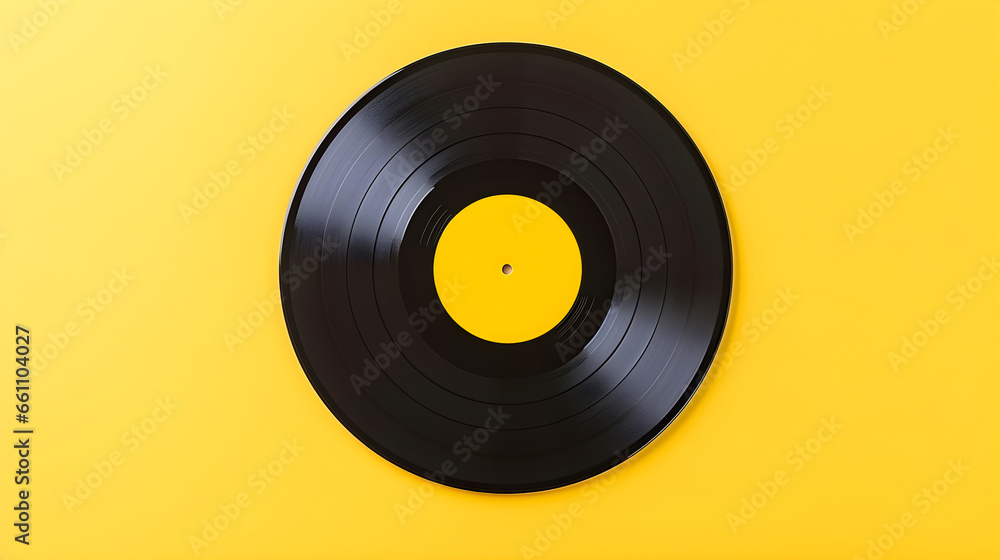Yellow vinyl record with yellow background Yellow vinyl record with yellow background