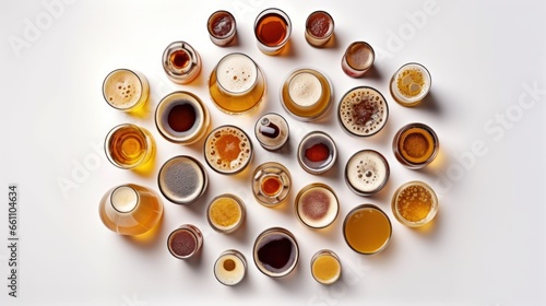 Many different types of beer. Top view.