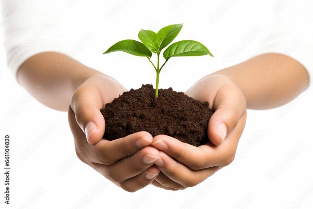 plant in hands, hand holding young plant on blurred nature background. Eco Earth day or plantation day plant in hands, hand holding young plant on blurred nature background. Eco Earth day or plantation day