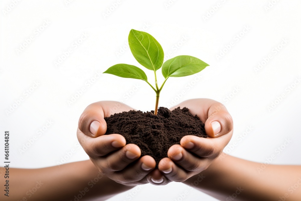 plant in hands, hand holding young plant on blurred nature background. Eco Earth day or plantation day plant in hands, hand holding young plant on blurred nature background. Eco Earth day or plantation day