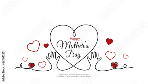 Happy Mother day card. Continuous one line drawing.