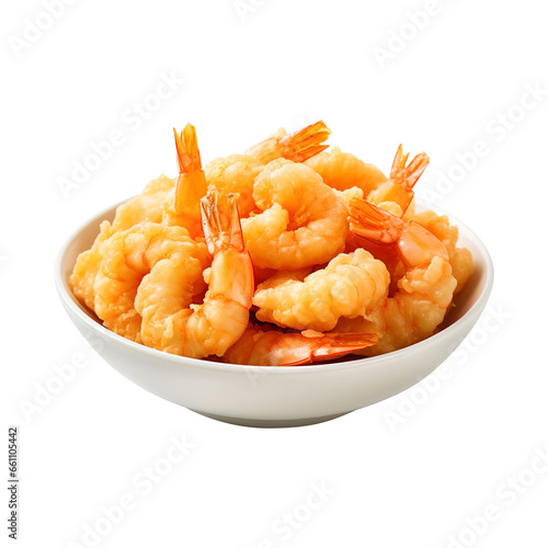 Shrimps tempura in a bowl isolated on transparent background Remove png, Clipping Path