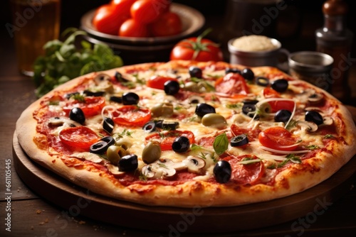 Italian pizza on a rustic background. 
