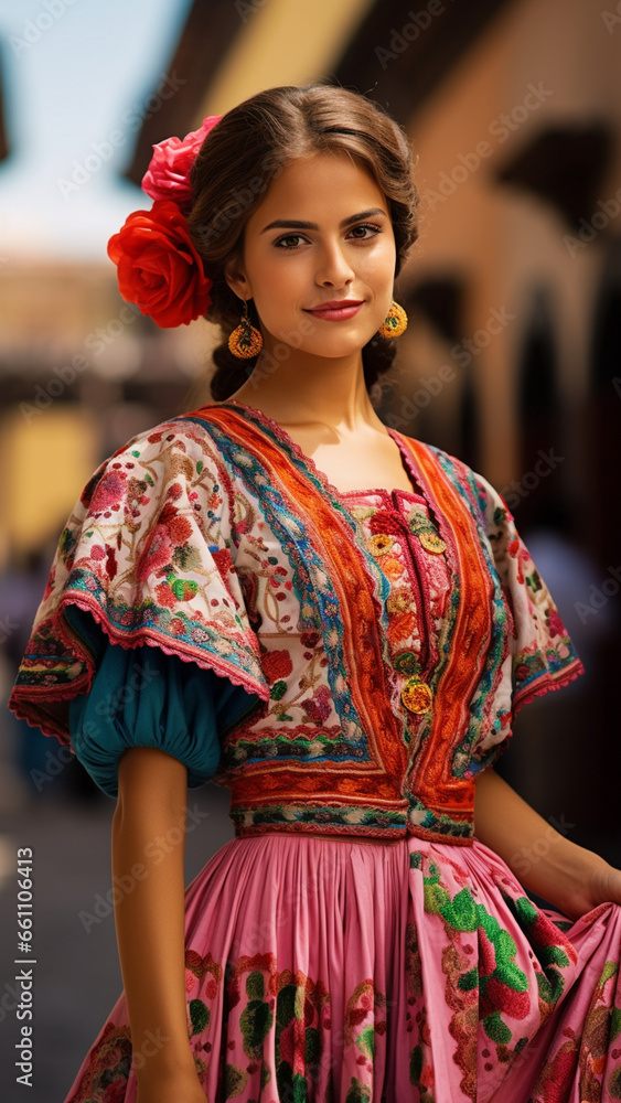 Mexican woman in an old fashioned dress. Mexican woman in an old fashioned dress.