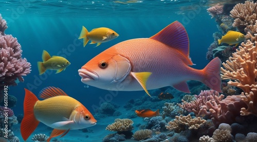 fish in the sea, close-up of tropical fish in the sea, underwater life, fish in undersea, colored fishes in the sea, fish in underwater © Gegham