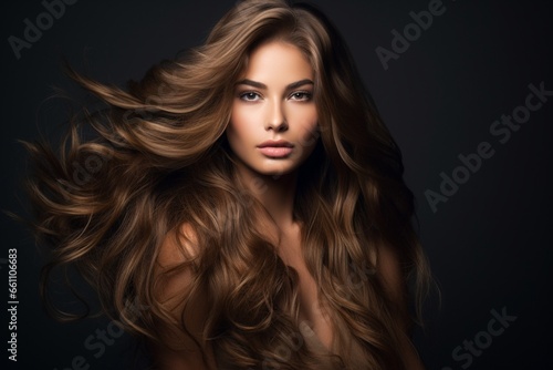 portrait of beautiful young woman with long hair on white studio background. concept of cosmetics