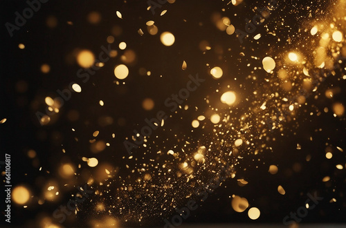 Abstract luxury swirling gold background with gold particle. Christmas Golden light shine particles on black background