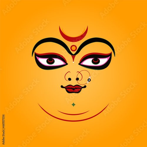 The lord Durga in Kolkata style face vector illustration.