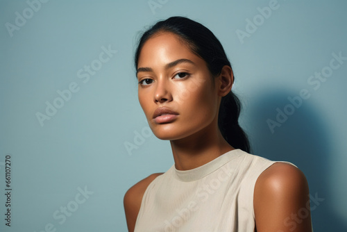 Elegance in Focus: A Sensual Studio Portrait of a asian american Latina © mimagephotos