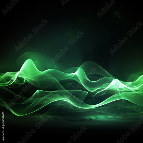 Abstract green neon smokey waves nad curves background photo