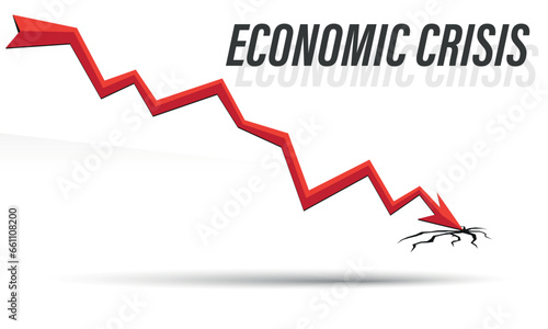 Financial crisis, drop in financial profitability, business failure, economy crash, bankruptcy unpaid loan debt. Down money arrow, negative chart, losing profits. Global economic money problem