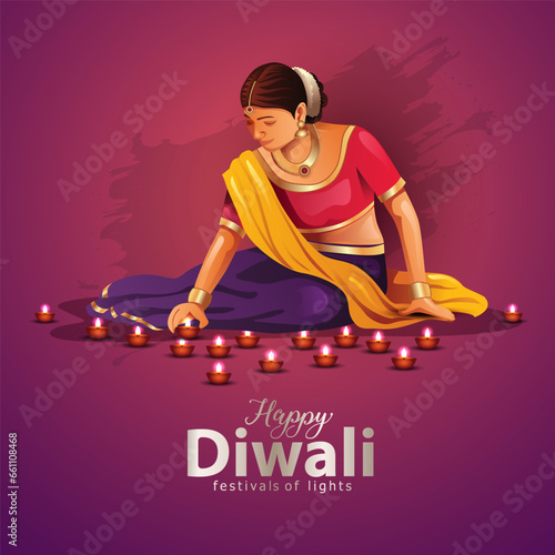 Indian festival of Diwali celebration background with decorated Diya. abstract vector illustration design.