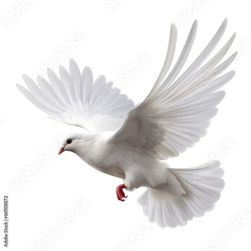 Concept of the Holy Spirit of God in the Christian faith, a white dove flying free, and the International Day of Peace on a transparent background.