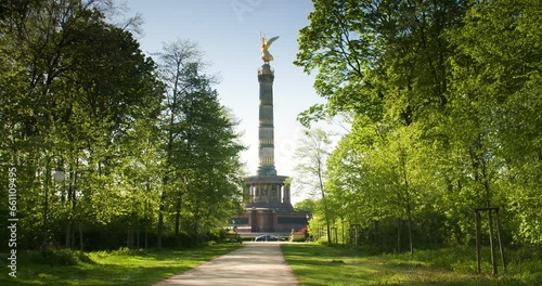 The Victory Column or Siegessaule, viewed from The Tiergarten public park in Berlin, Germany, Europe