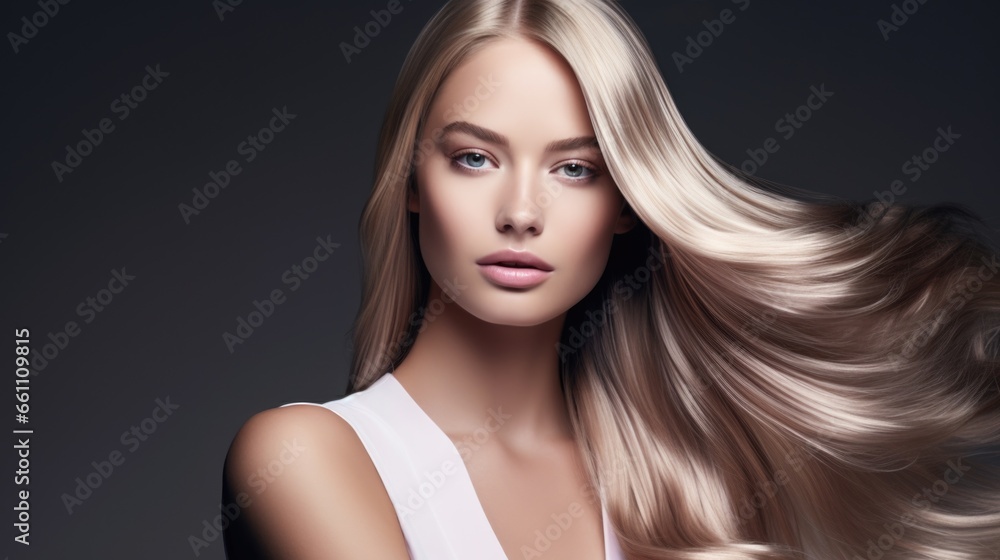 Beautiful blonde woman with long, healthy , straight and shiny hair. Hairstyle loose hair Beautiful blonde woman with long, healthy , straight and shiny hair. Hairstyle loose hair