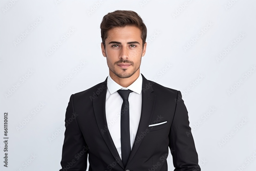 A business man stands against white background with his arms crossed. A business man stands against white background with his arms crossed.